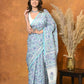 Very Much Indian Handblock Printed Cotton Saree With Natural Dyes - White | Swadesiicart
