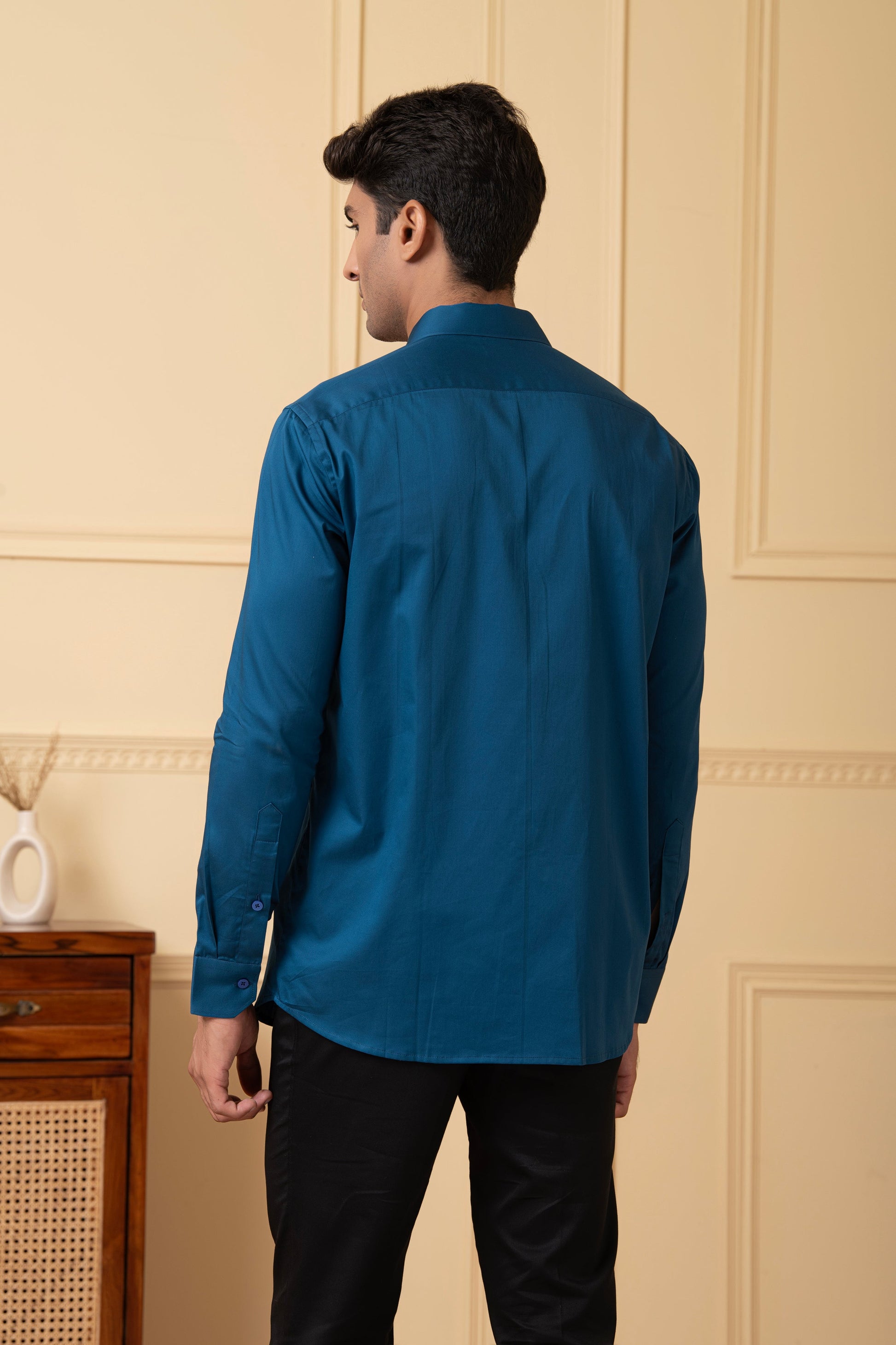 Blue Shirt With A Grey Patch Box by Hilo Design