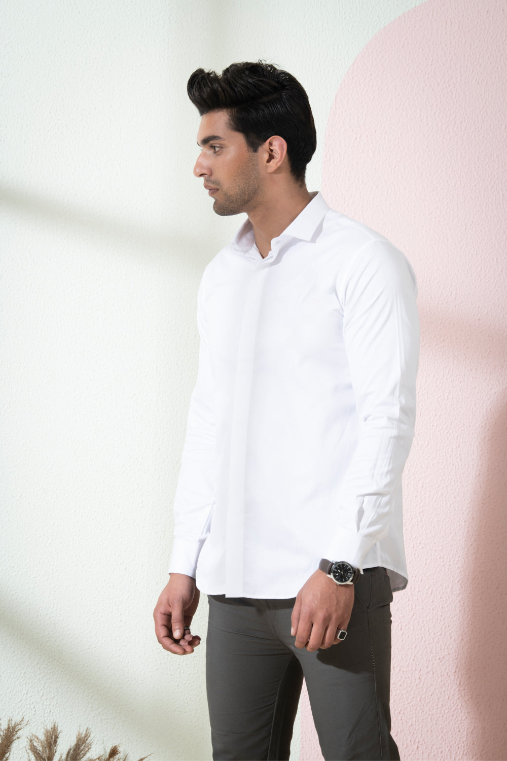 Bianco Designer Men's Solid White Shirt by Hilo Design | Swadesiicart