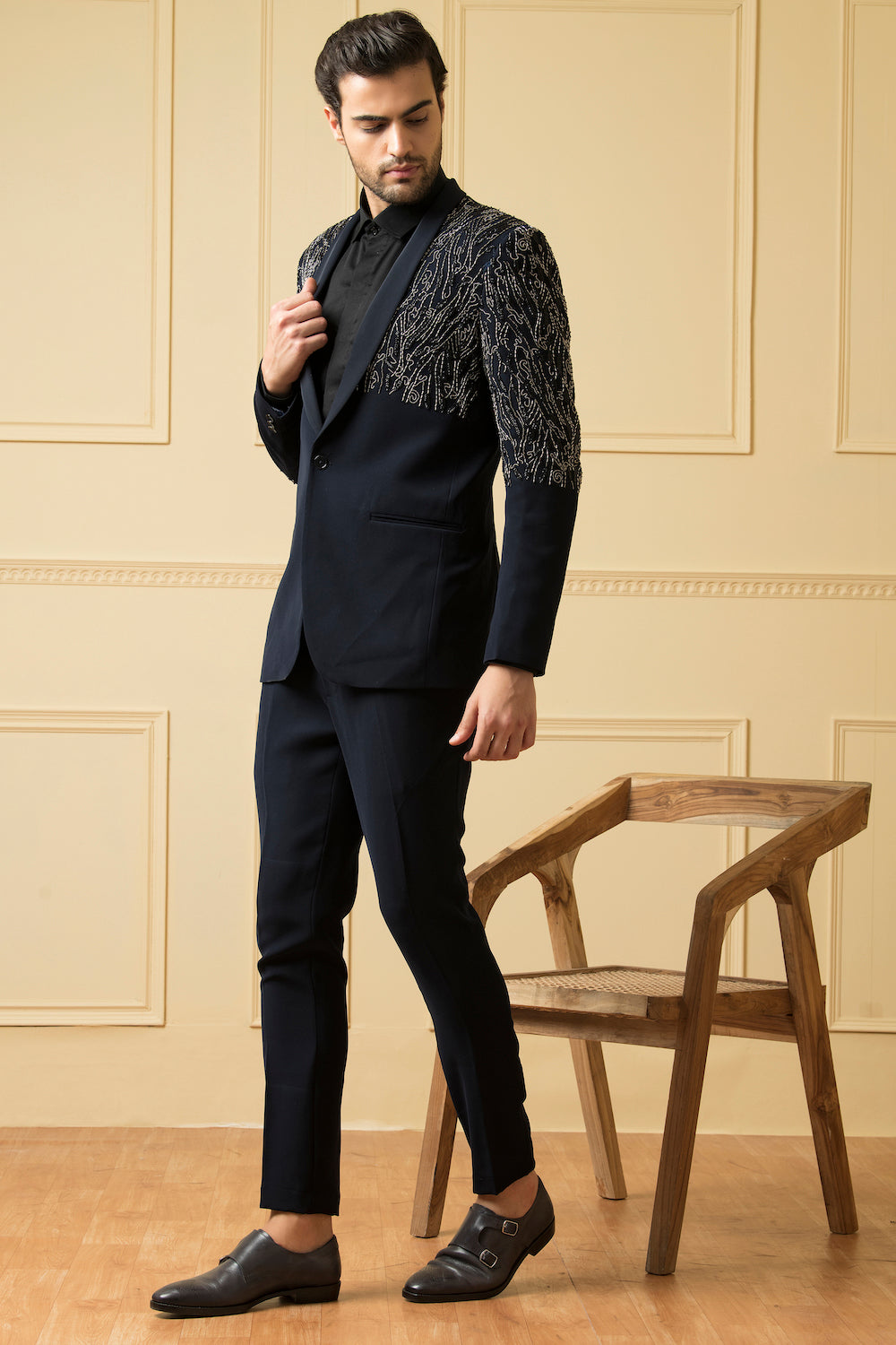 Blue Shawl Collar Blazer by Hilo Design