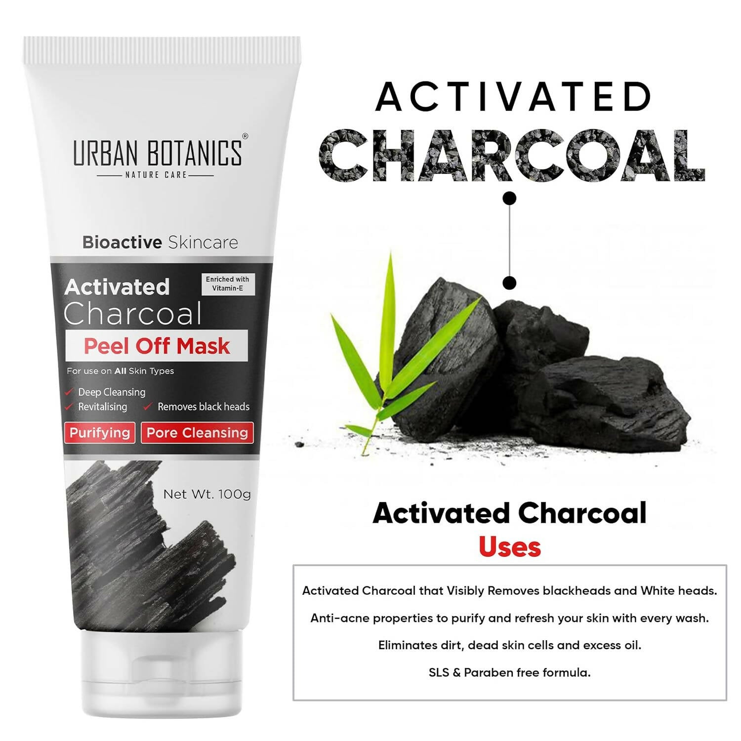 Urban Botanics Activated Charcoal Peel Off Mask - Swadesiicart