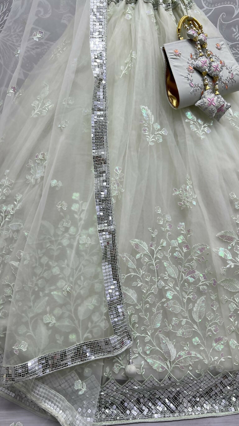 Jyoti Fashion Women's Sea Green Bridal Net Fancy Sequins with Multi Thread Embroidered Wedding Lehenga Choli | Swadesiicart