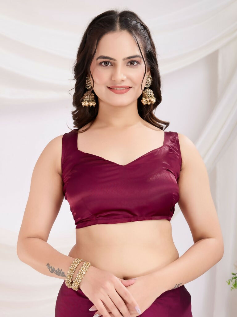 Maroon Rangoli Silk Diamond Work Ready To Wear Saree - Tamana | Swadesiicart
