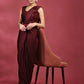 Maroon Imported Crush Lycra Texture Pattern Ready to Wear Saree with stitched Blouse - Nirvana | Swadesiicart