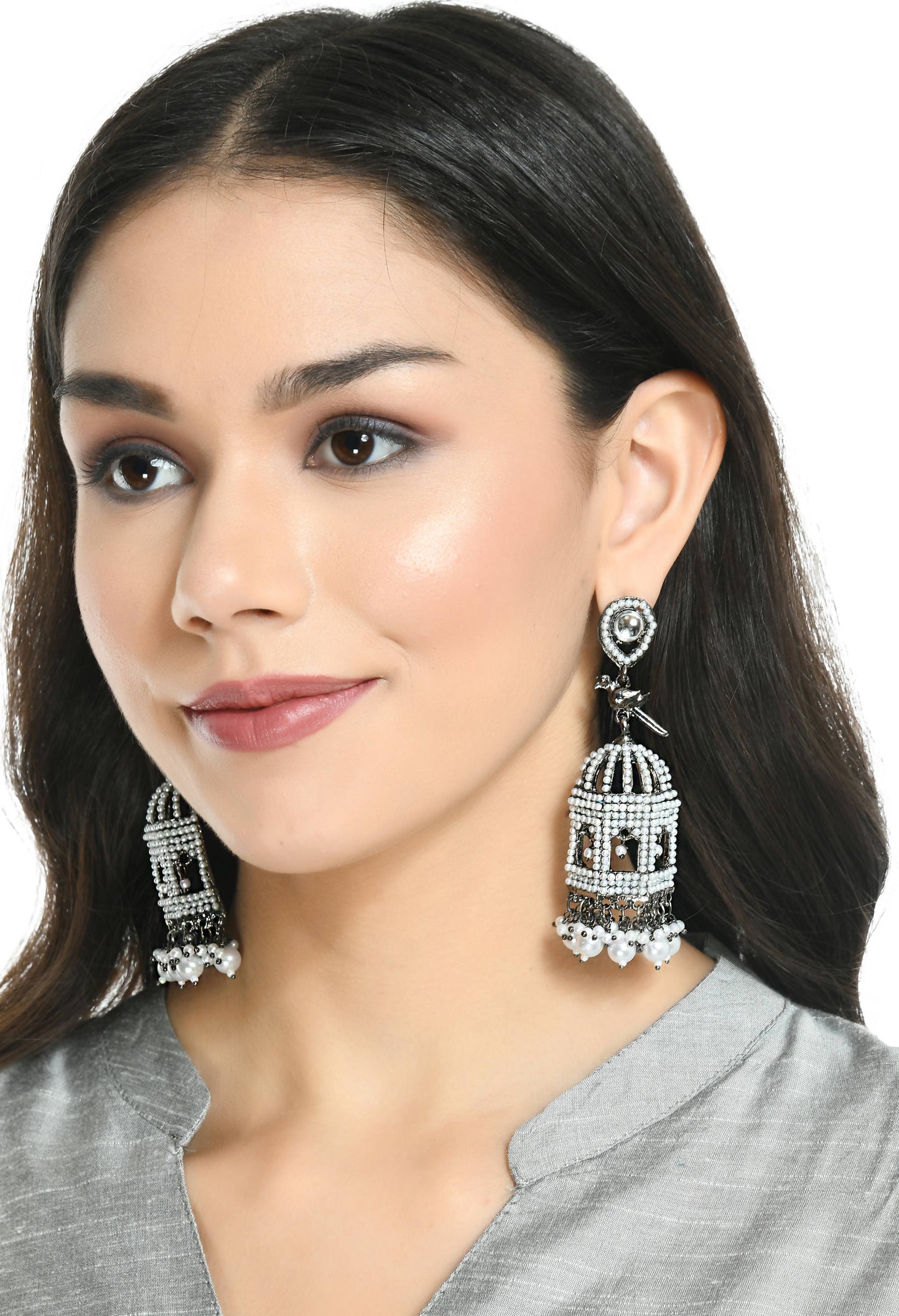 Mominos Fashion Johar Kamal Silver Color Bird Nest Earrings With Pearls - Swadesiicart