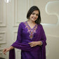 The52 Purple Women's Gorgeous Vichitra Fabric Embroidered Work Straight Kurta Pant and Dupatta Set - Swadesiicart