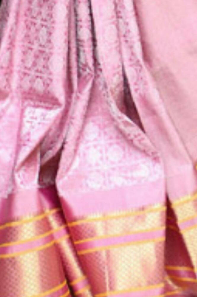 Very Much Indian Silk Handloom Maharani Paithani In Rich Pearl Pink With Silver Zari Brocade | Swadesiicart
