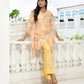 Vaasva Women's Lemon Georgette Marble Print Kaftan Pant Set | Swadesiicart