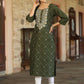 Juniper Women's Green Chinnon Printed Kurta | Swadesiicart