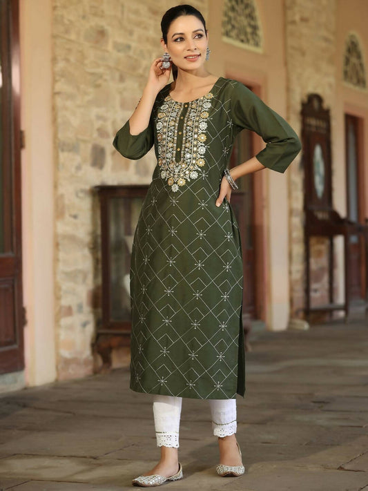 Juniper Women's Green Chinnon Printed Kurta | Swadesiicart