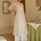 Janasya Women's White Chiffon Lurex Foil Printed Festive Flared Kurta Set | Swadesiicart