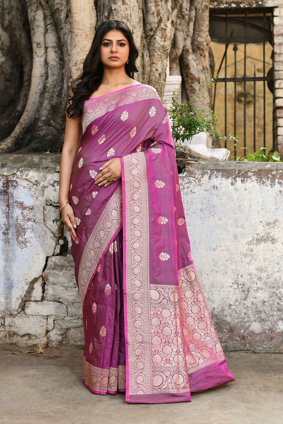 Joban Fashion Magenta Pure Katan Pure Handloom Banarasi Silk Saree | Swadesiicart