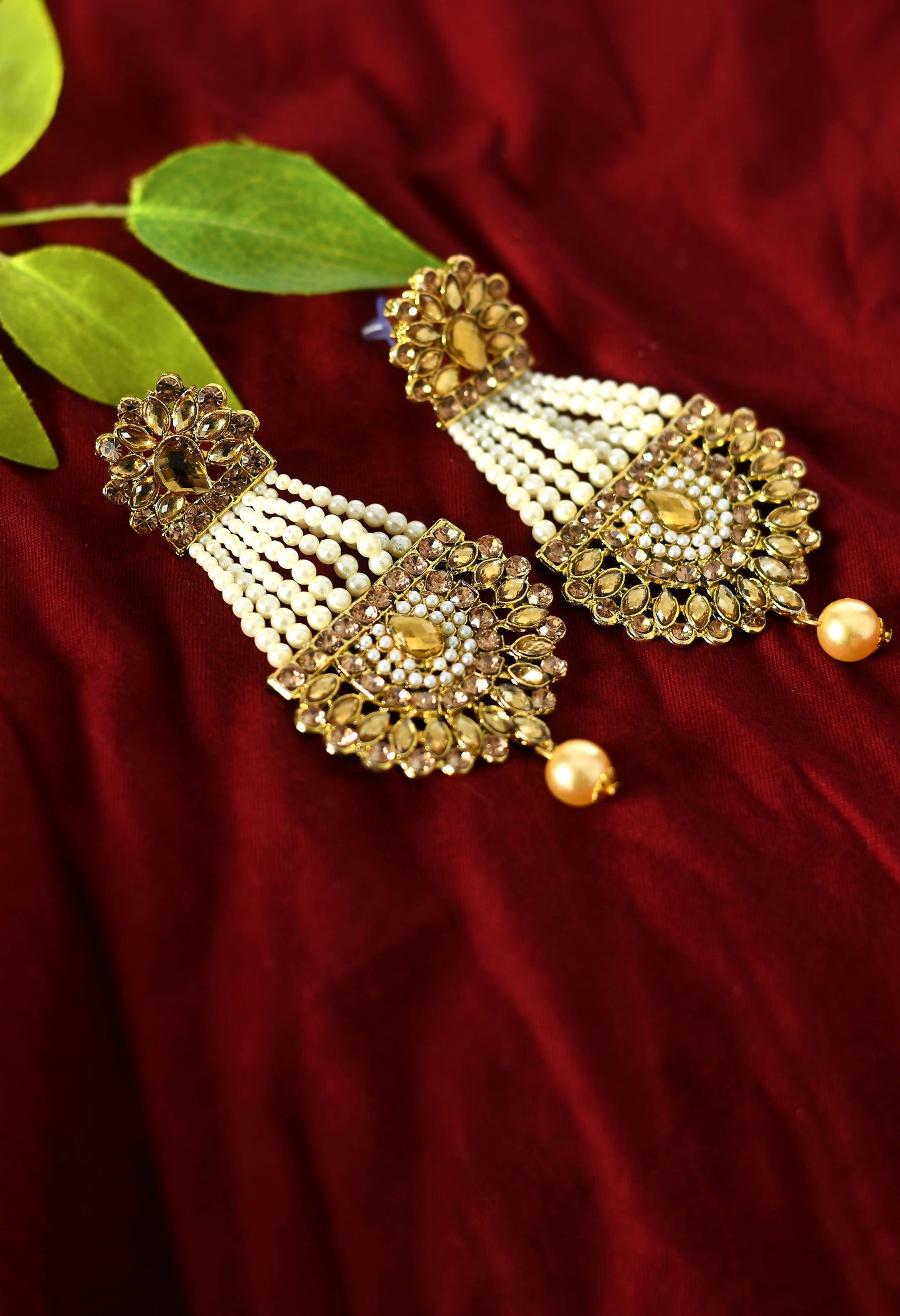 Mominos Fashion Johar Kamal Earrings With Kundan & Pearls Work - Swadesiicart