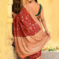 Joban Fashion Red Crepe Chiffon Pure Handloom Banarasi Silk Saree | Swadesiicart