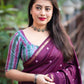 Purple Chanderi Cotton Block Print Saree with Unstitched Blouse - Hiral Fashion | Swadesiicart