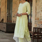 Juniper Women's Lime Green Cambric Floral Print Kurta Straight Pant And Duptta Sets | Swadesiicart