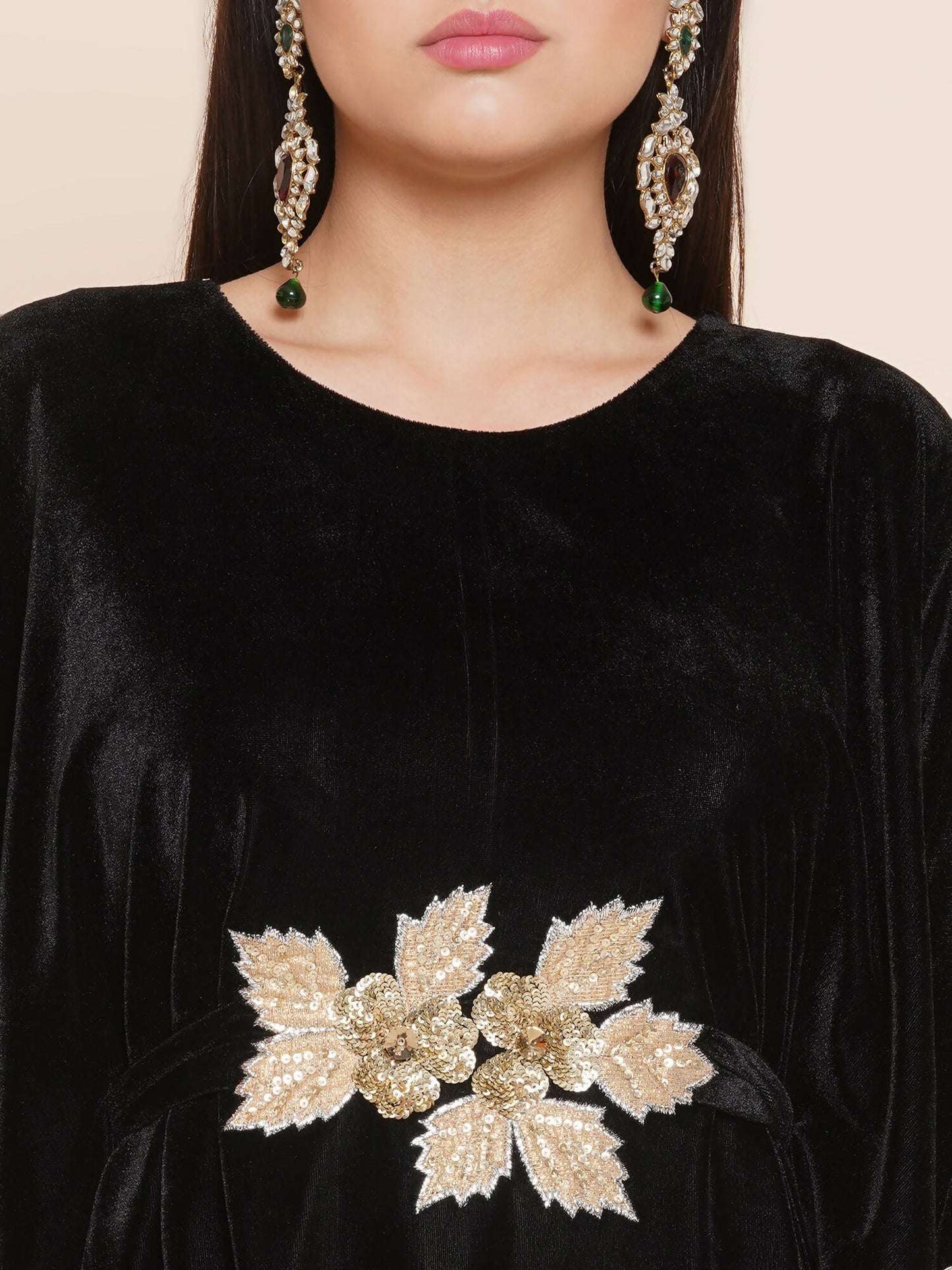 Women Republic Black Velvet Kaftaan Style Kurta With Pants | Swadesiicart