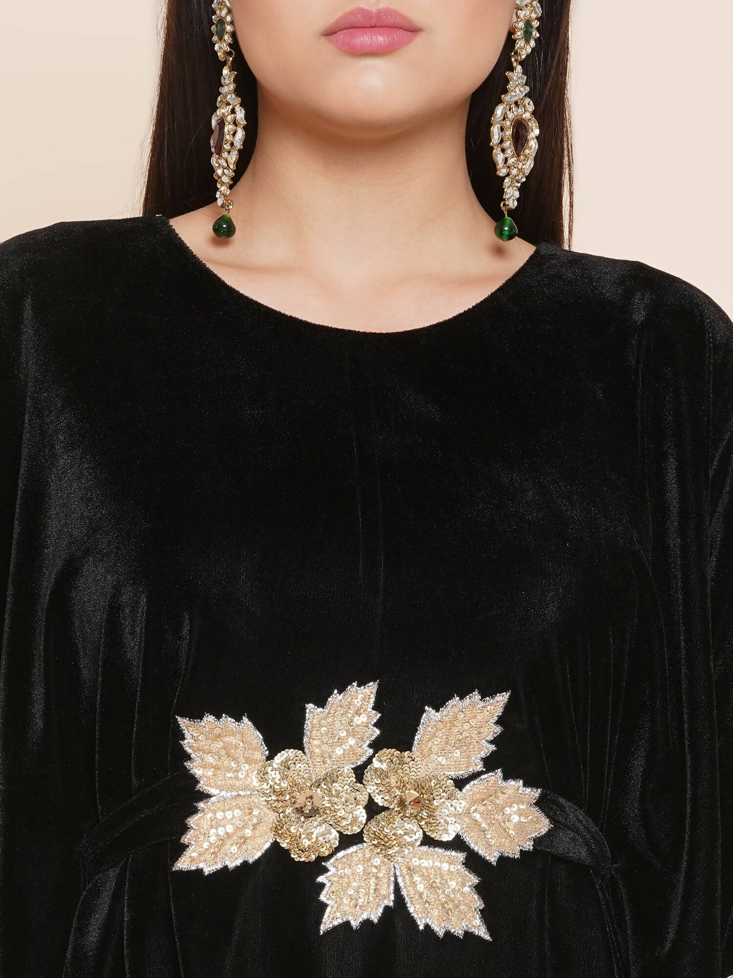 Women Republic Black Velvet Kaftaan Style Kurta With Pants | Swadesiicart