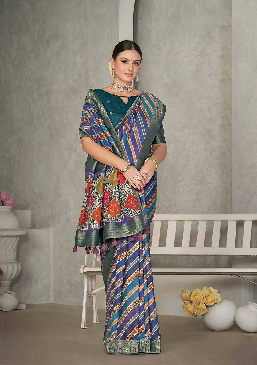 Blue Rangkat Tussar Silk Woven Design Saree with Unstitched Blouse - Mohmanthan Eshani | Swadesiicart