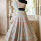 Jyoti Fashion Light Turquoise Thread, Zari and Paper Mirror Embroidered Organza One Shoulder Bridal Lehenga Choli | Swadesiicart