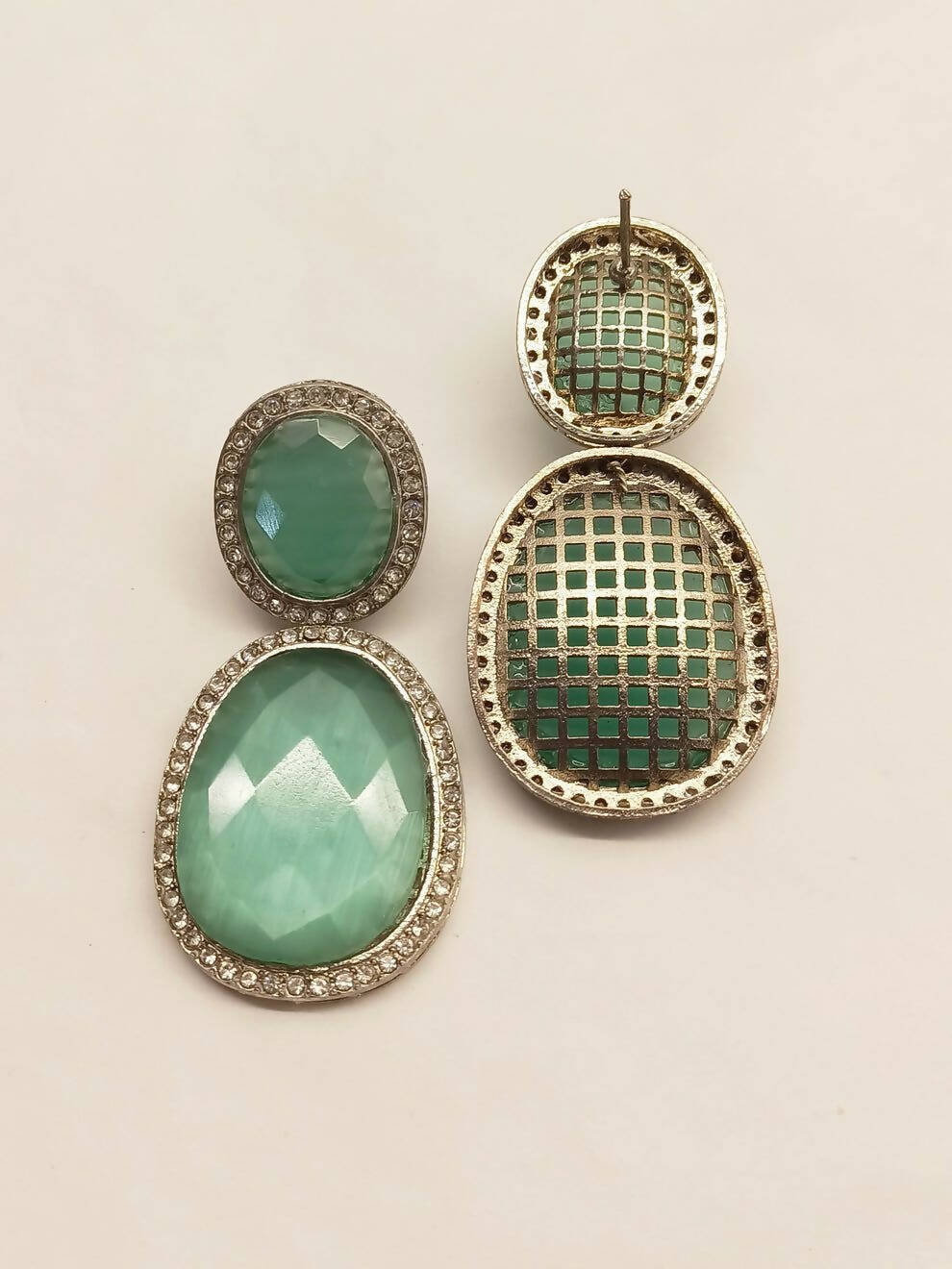 Smart Dangler Earringss With Rhino Stone Border Mint Green Earrings For Women and Girls By House of Ree - Swadesiicart
