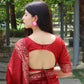Vishnu Weaves Women's Red Handloom Raw Silk Woven Border Saree with Unstitched Blouse - Swadesiicart