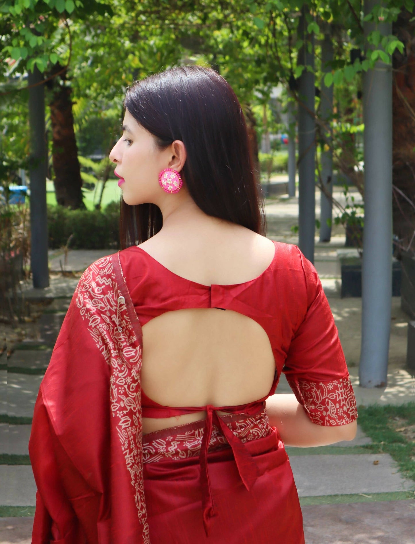 Vishnu Weaves Women's Red Handloom Raw Silk Woven Border Saree with Unstitched Blouse - Swadesiicart