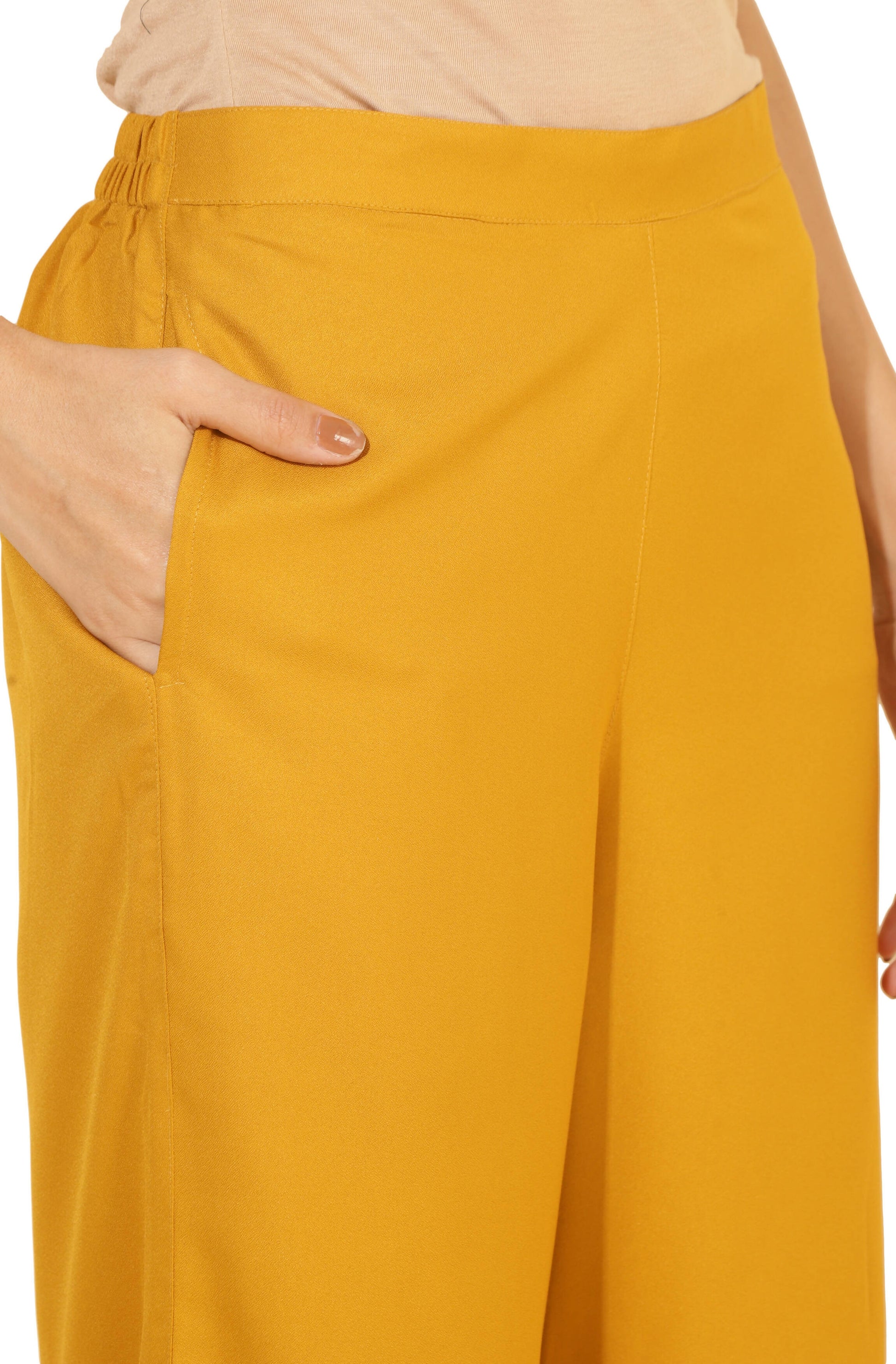 Janasya Women's Mustard Moss Solid Festive Crop Top Set | Swadesiicart