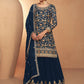 Blue Real Chinnon Embroidered Wedding Festive Palazzo Suit - Emponline | Swadesiicart