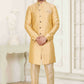 Raivat Ethnic Banarasi Jacquard Embroidery Semi Indo Western Sherwani In Cream Beige Colour | Swadesiicart