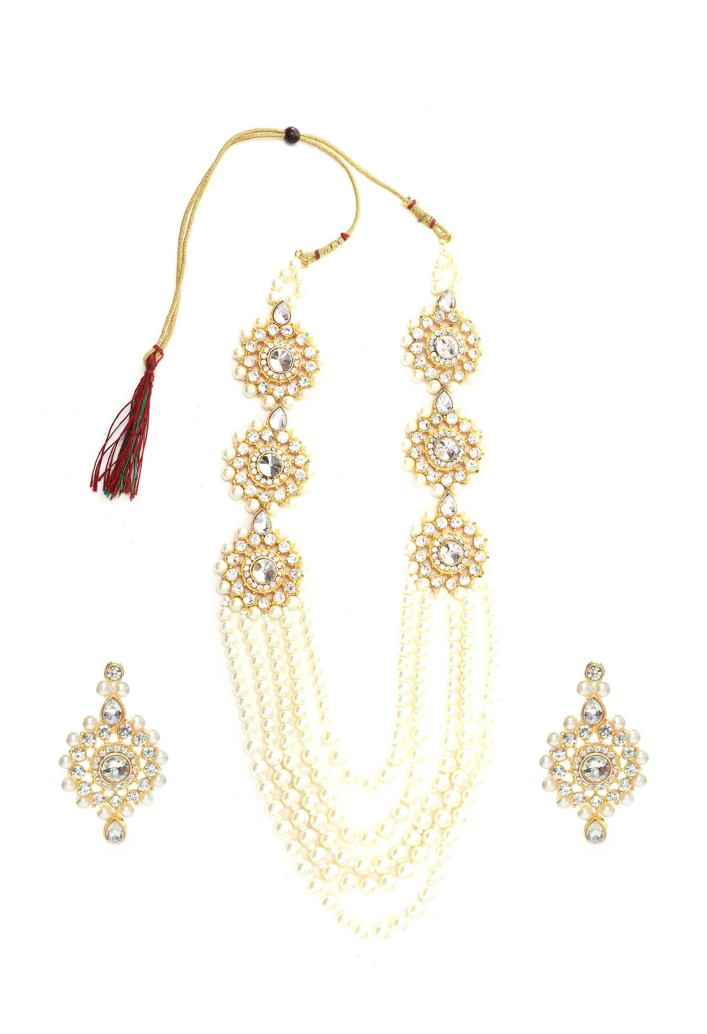 Mominos Fashion Johar Kamal Gold-Polished Rani Haar with Off white Pearls Jewellery Set - Swadesiicart