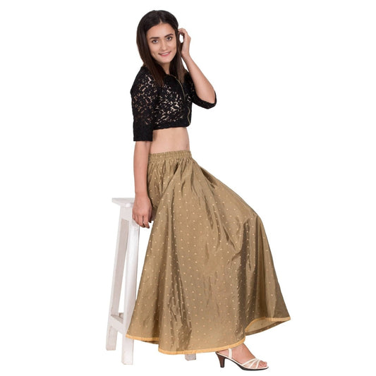 Asmaani Olive Green Color Golden Zari Work Maxi Skirt | Swadesiicart