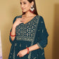 Jyoti Fashion Women's Rama Georgette Embroidered Anarkali Kurta Pant Set With Dupatta | Swadesiicart