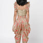 Lil Drama Golden Weaves Beige Crop Top With Dhoti Co-Ordinate Set - Swadesiicart