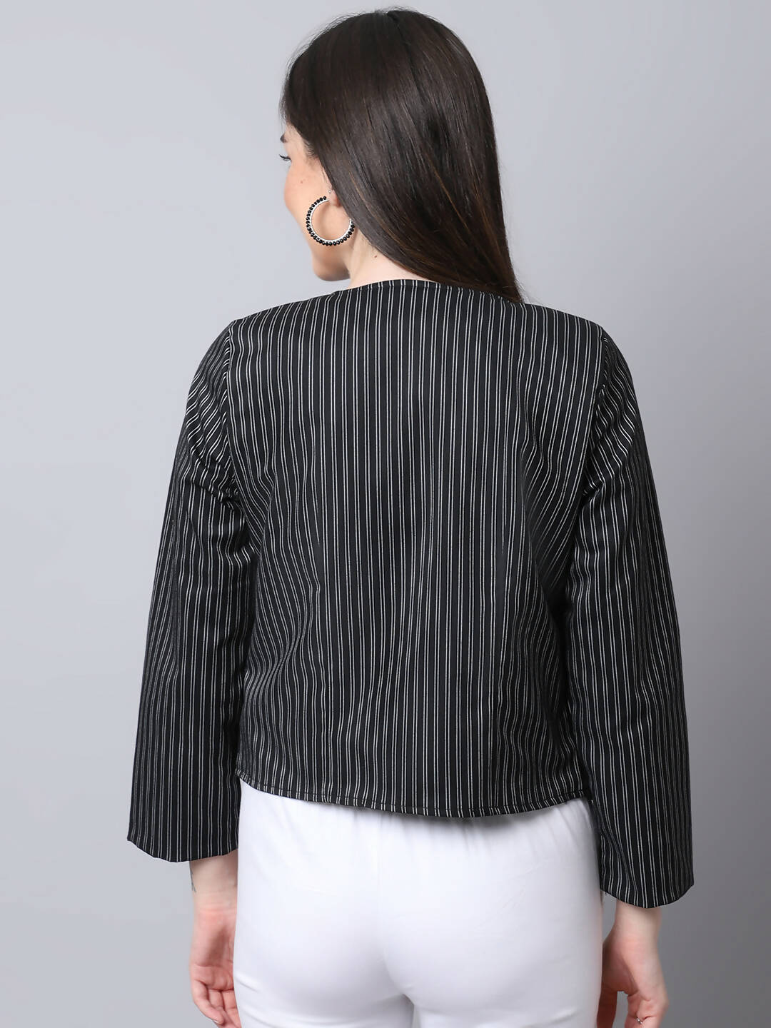 Even Apparels Black Polywool Open Front Statement Women's Jacket | Swadesiicart