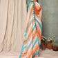 Aafreen Partywear Designer Orange & Blue Georgette Fancy Saree