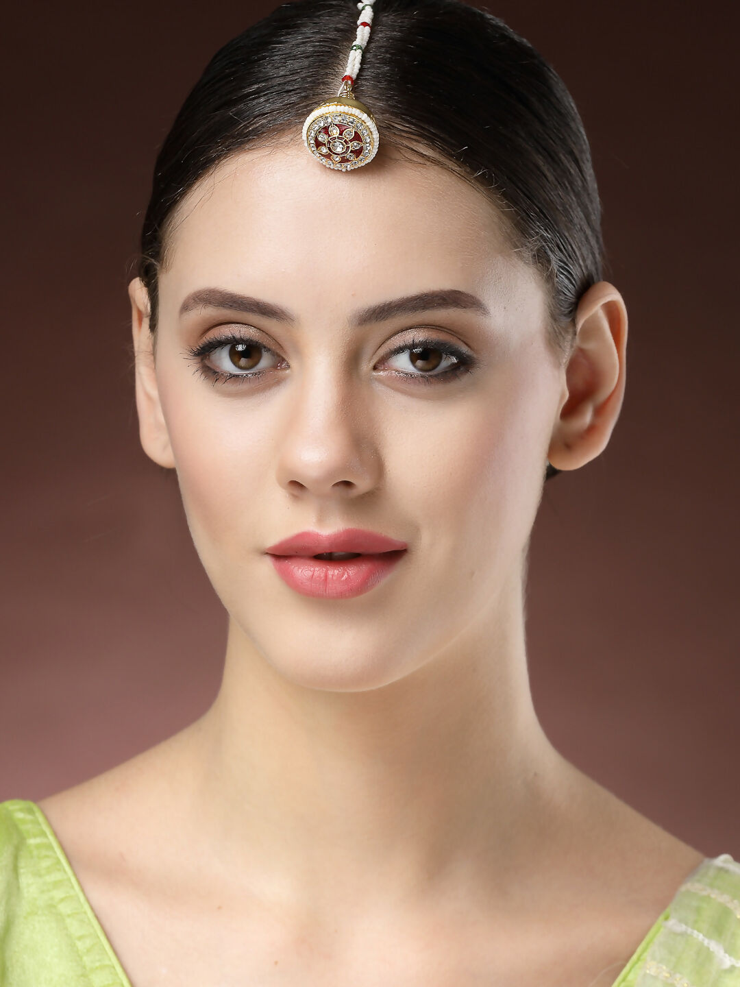 NVR Women's Gold-Polished CZ Stone-Studded Borla Maang Tikka - Swadesiicart