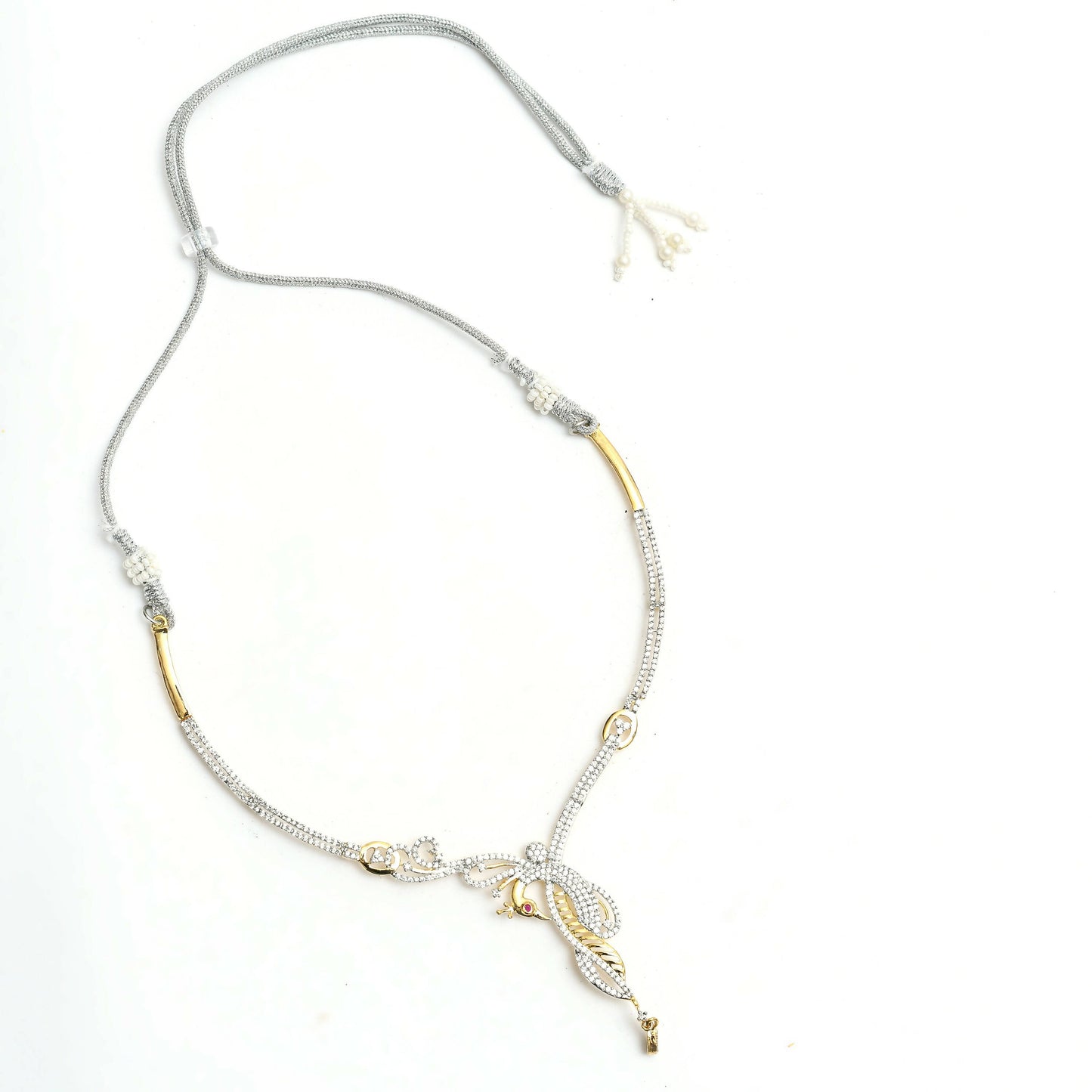 Mominos Fashion Johar Kamal Silver-Plated American Diamond Choker Set | Swadesiicart