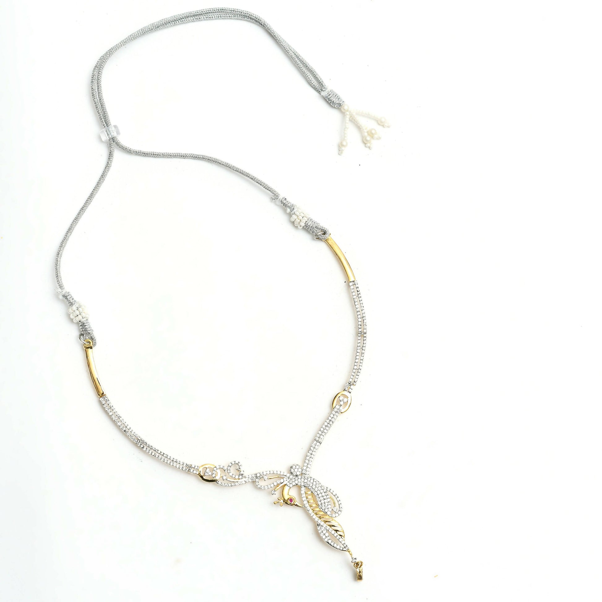 Mominos Fashion Johar Kamal Silver-Plated American Diamond Choker Set | Swadesiicart