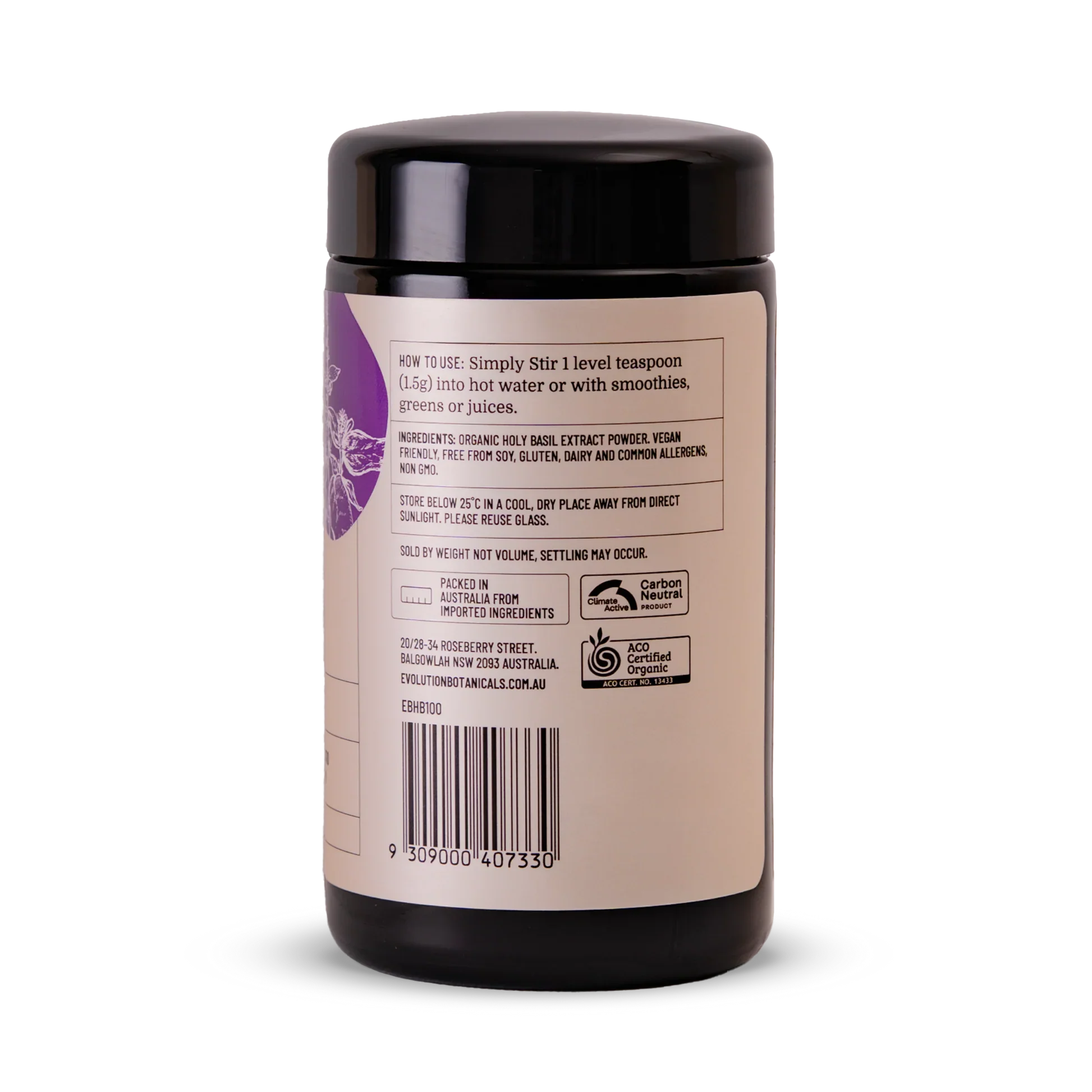Evolution Botanicals | Organic Holy Basil Powder | 100gm Jar
