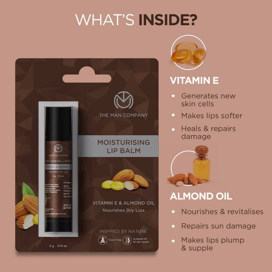 The Man Company Moisturising Lip Balm with Vitamin E, Almond Oil - Swadesiicart