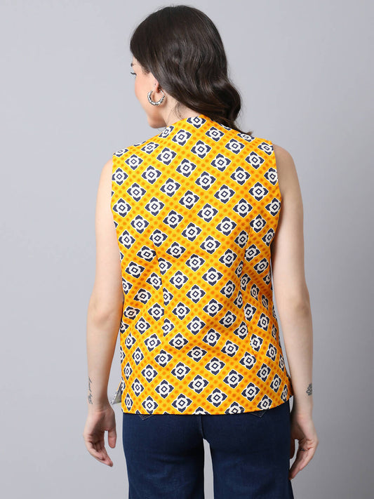 Even Apparels Yellow 100% Viscose Rayon Open Front Gillet | Swadesiicart