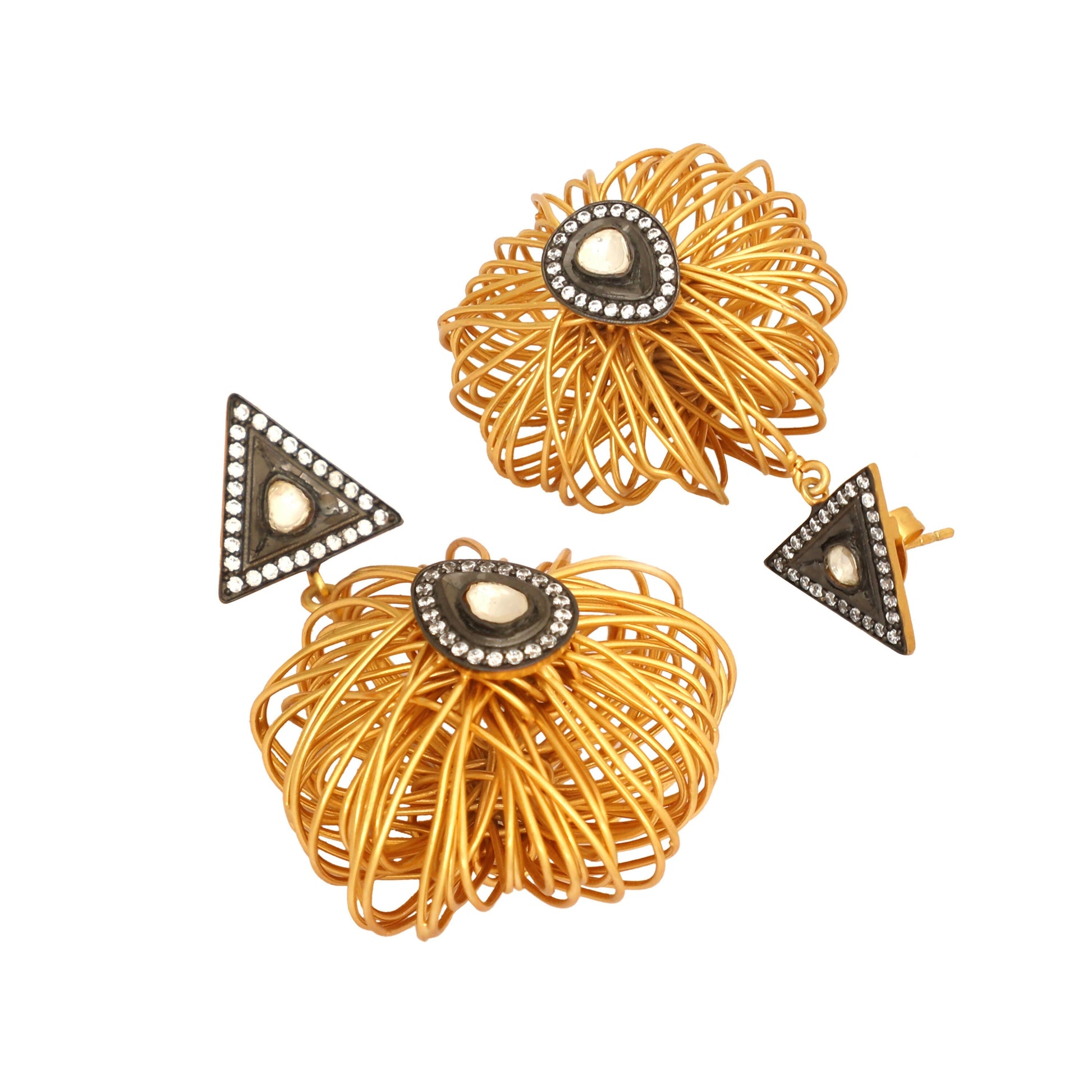 Nuyug 18K Gold-Plated Stones & American Diamond Studded Contemporary Wire Drop Earrings | Swadesiicart