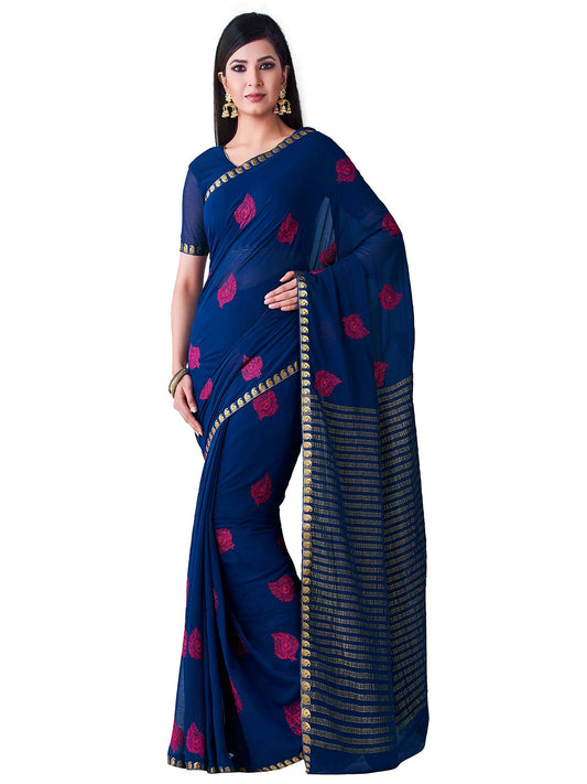 Mimosa Women's Navy Blue Banarasi Chiffon Saree | Swadesiicart