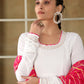 Pomcha Jaipur White Saadgi Pink Leheriya White Anarkali Set | Swadesiicart