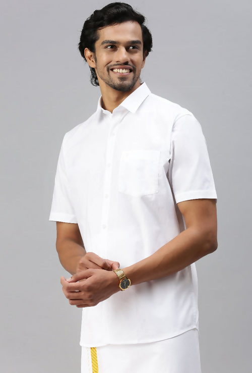 Ramraj Cotton Mens Half Sleeve White Shirt Plus Size - Breeze Cotton | Swadesiicart