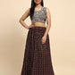 Brown Georgette Embroidered Lehenga choli with Dupatta - Dhara | Swadesiicart