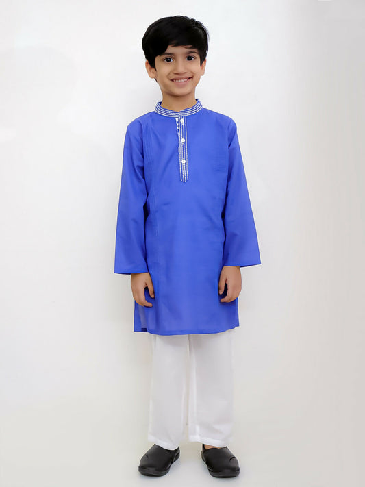 Lil Drama Shor-Gul Blue Kurta Pyjama Set For Boys | Swadesiicart