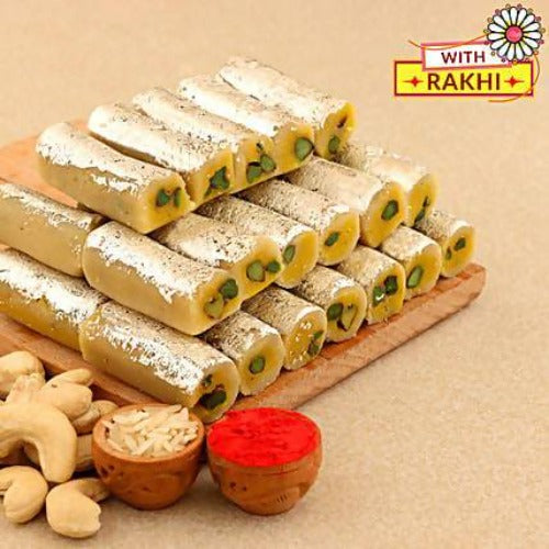 Beautiful Ganesha Rakhi and Kaju Rolls Box
