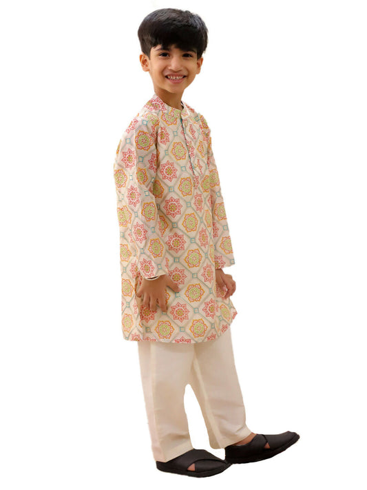 Lil Drama Mishti Off White Kurta Pyjama Set For Boys | Swadesiicart